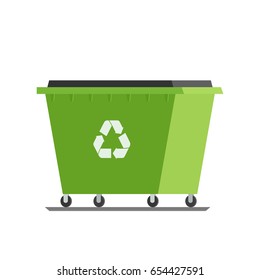 Green trash dumpster. Vector illustration isolated on white background