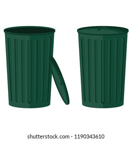 Green trash in the open and closed collection isolated on white background. Bin vector.