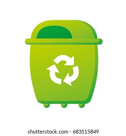 Green trash recycling bin or dumpster isolated