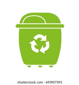 Green trash recycling bin or dumpster flat icon isolated