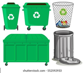 Green trashcans with recycle sign illustration