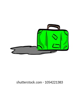 green travel bag with shadow vector illustration sketch hand drawn with black lines isolated on white background