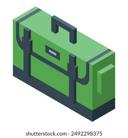 Green travel bag with side and top handles isometric icon, travel and tourism concept