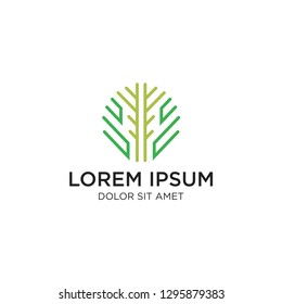 Green Tree abstract Logo design vector template Linear style. Garden Plant nature Logotype