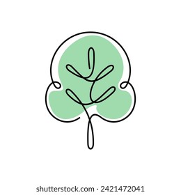 Green tree abstract one line vector illustration