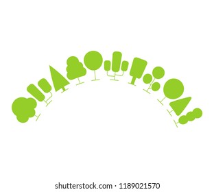 green tree array half circle on white background
