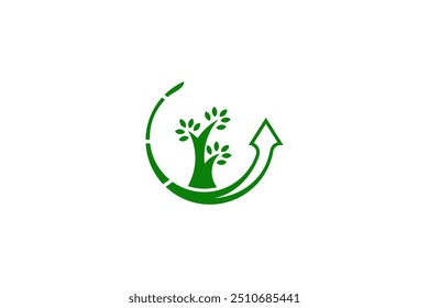 Diseño de logo de árbol y flecha verde. Representa el crecimiento, la sostenibilidad y los conceptos ecológicos. Perfecto para empresas ambientales, orgánicas y relacionadas con la salud.