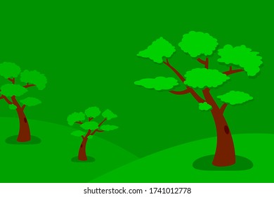 green tree background. flat design trees. green background