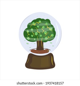 Green tree in a ball. Art design wall art. Vector illustration.