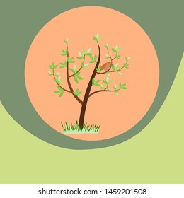 Green tree with bird on background vector illustration.