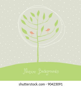 Green tree with birds on branches. Vector, EPS8.