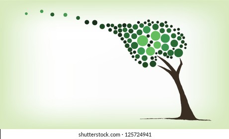 Green tree blowing in the wind