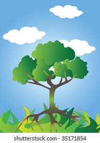green tree with blue sky