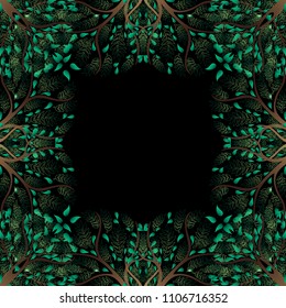 Green Tree Border isolated on Black Background. Vector Illustration