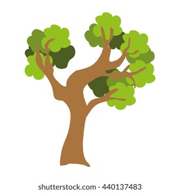 green tree with brown trunk front view over isolated background,vector illustration