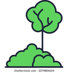 Green tree and bush icon isolated vector. Garden or forest plant. Park landscape. Grove vegetation. Natural scenery or ecology environment design element