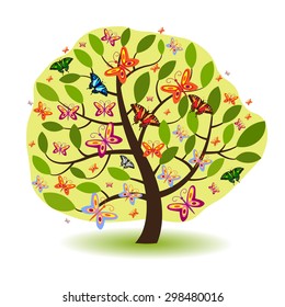 Green tree with butterflies