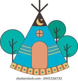 Green Tree and Camping Tent Illustration Graphic Element Art Card