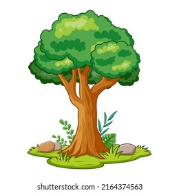 Green Tree Cartoon Isolated on White Background, Vector Illustration of Green Tree Cartoon