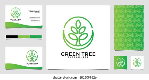 diseño del logotipo del círculo de árbol verde y tarjeta de visita