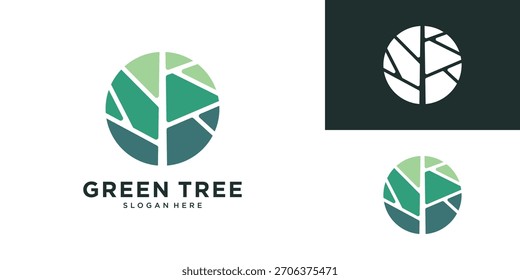 Green tree circle logo design minimal style
