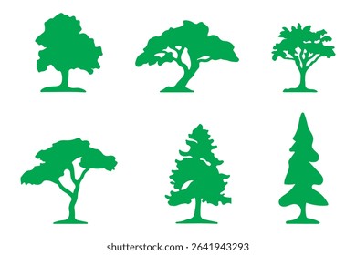Green tree collection. Forest, park, flora, leaf, logotype.