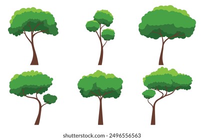 Árbol verde. Colección de árbol aislado sobre un fondo blanco. Cada especie de árboles. Un árbol con hojas verdes. Naturaleza o temas de estilo de vida saludable. Estilo de diseño plano de Ilustración vectorial