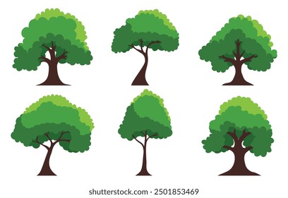 Green tree. Collection of tree isolated on a white background. Each species of trees. A tree with green leaves. Nature or healthy lifestyle topics. Vector illustration flat design style