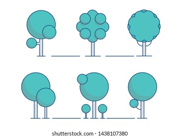 green tree collection with lines style