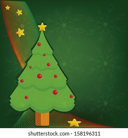 a green tree with a colored christmas wave with stars