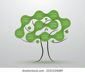 Modelo infográfico de conceito de árvore verde com 10 opções, partes ou etapas.