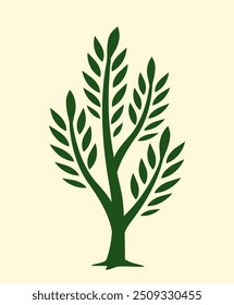 Green tree concept. Silhouette of plants with leaves. Forest or park tree icon. Minimalistic creativity and art. Organic design element. Flat vector illustration isolated on beige background