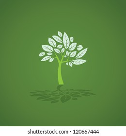 Green tree created from trunk and leafs - illustration