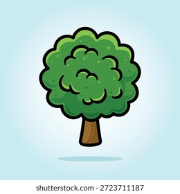 Green Tree Cute Cartoon Icon Vector Illustration. Isolated background. Flat Cartoon Style