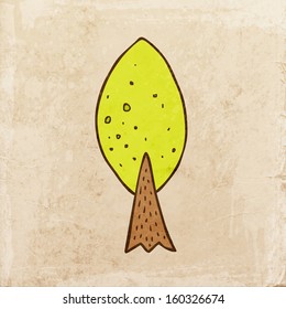Green Tree. Cute Hand Drawn Vector illustration, Vintage Paper Texture Background