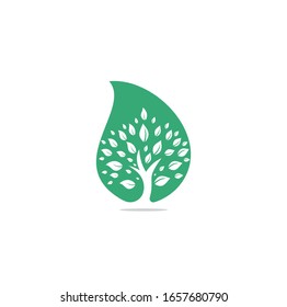 Green tree drop shape concept logo design. Abstract organic element vector design. Ecology Happy life Logotype concept icon.	