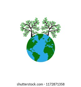 Green Tree with Earth Day, Environment Go Green, Branch Leaves, Background