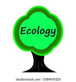 Green tree and ecology inscription on white background, vector