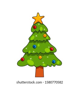 Green tree element for Christmas time, winter holiday isolated on white background