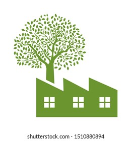 green tree and factory, vector illustration