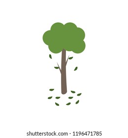 green tree and fallen leaves from a strong wind. vector