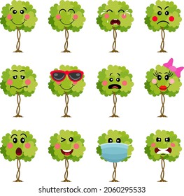 Green tree with feature a different expressions