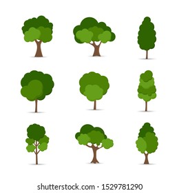 Green tree Fertile A variety of forms on the White Background,
Set of various tree sets,Trees for decorating gardens and home designs.vector illustration and icon