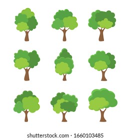 Green tree Fertile A variety of forms on the White Background,Set of various tree sets,Trees for decorating gardens and home designs.vector illustration and icon