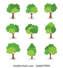 Green tree Fertile A variety of forms on the White Background,Set of various tree sets,Trees for decorating gardens and home designs.vector illustration and icon