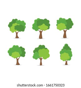 Green tree Fertile A variety of forms on the White Background,Set of various tree sets,Trees for decorating gardens and home designs.vector illustration and icon