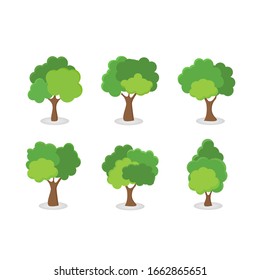 Green tree Fertile A variety of forms on the White Background,Set of various tree sets,Trees for decorating gardens and home designs.vector illustration and icon