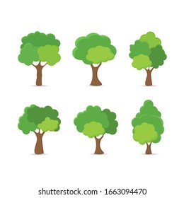 Green tree Fertile A variety of forms on the White Background,Set of various tree sets,Trees for decorating gardens and home designs.vector illustration and icon