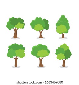 Green tree Fertile A variety of forms on the White Background,Set of various tree sets,Trees for decorating gardens and home designs.vector illustration and icon