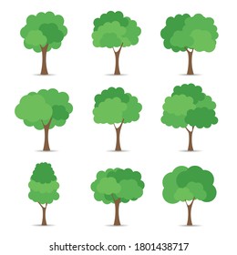 Green tree Fertile A variety of forms on the White Background,Set of various tree sets,Trees for decorating gardens and home designs.vector illustration and icon